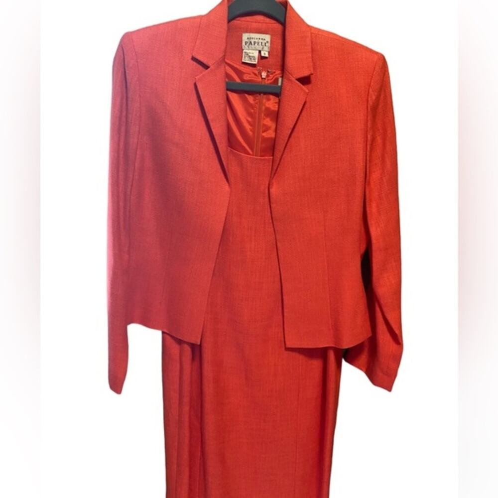 Adrianna Papell 2 Pc Set Size 8 Coral Shift Dress With Long Sleeve Jacket Lined